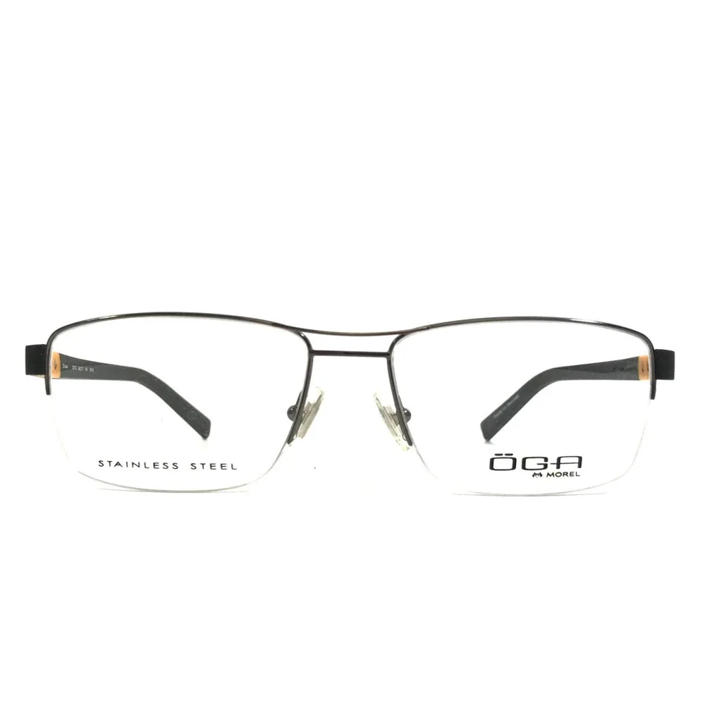 OGA by Morel Eyeglasses Frames 10011O GN19 Gunmetal Square Half Rim 56-17-145